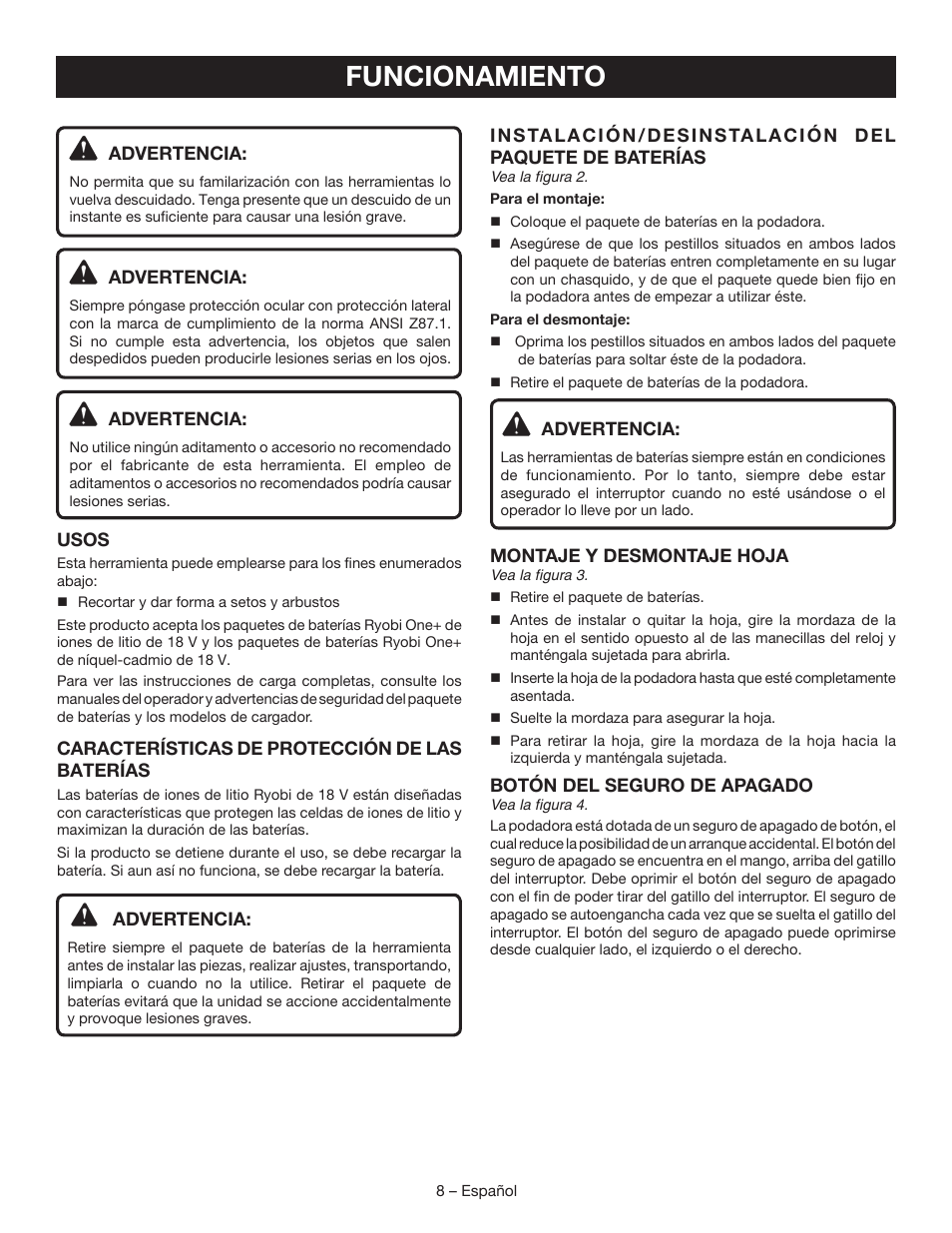 Funcionamiento | Ryobi P561 User Manual | Page 28 / 34