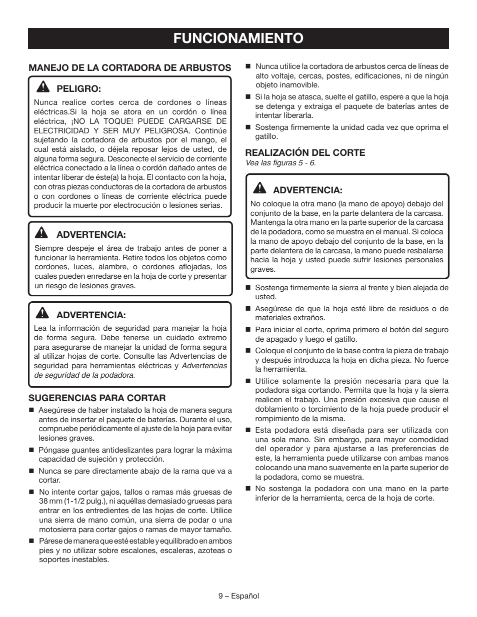 Funcionamiento | Ryobi P561 User Manual | Page 29 / 34