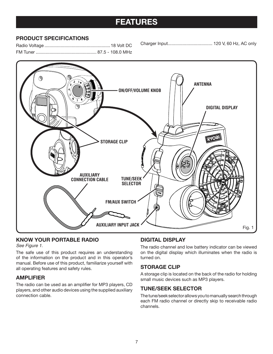 Features | Ryobi P740 User Manual | Page 7 / 14
