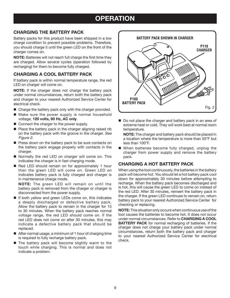 Operation | Ryobi P740 User Manual | Page 9 / 14