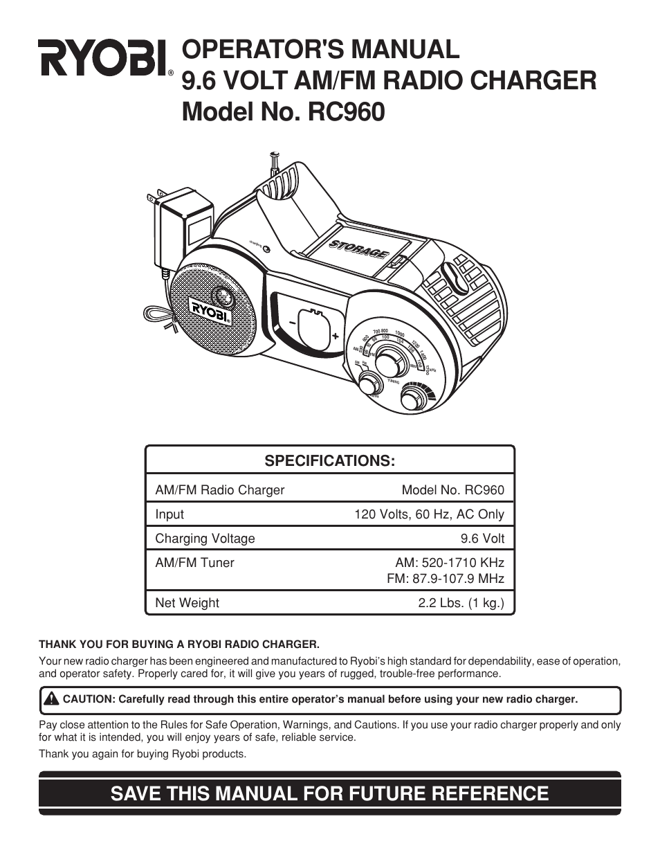 Ryobi RC960 User Manual | 12 pages