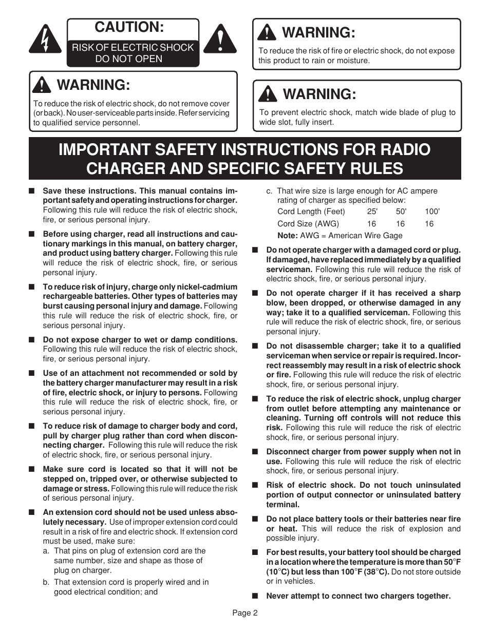 Warning, Caution | Ryobi RC960 User Manual | Page 2 / 12