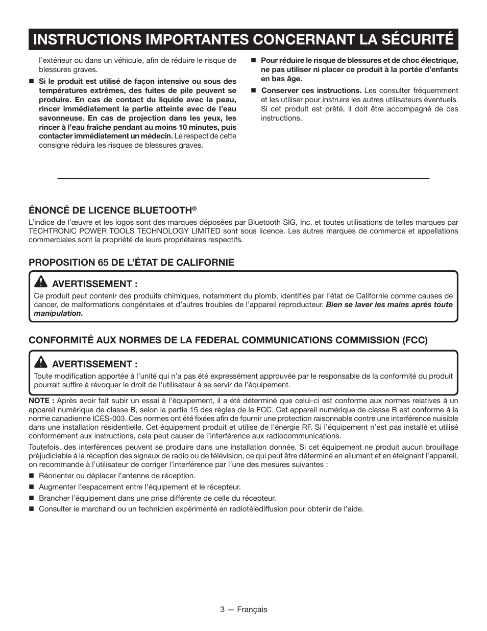 Instructions importantes concernant la sécurité | Ryobi P742 User Manual | Page 10 / 28