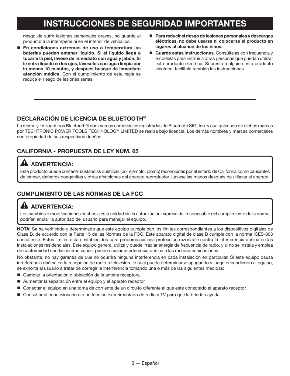 Instrucciones de seguridad importantes | Ryobi P742 User Manual | Page 17 / 28
