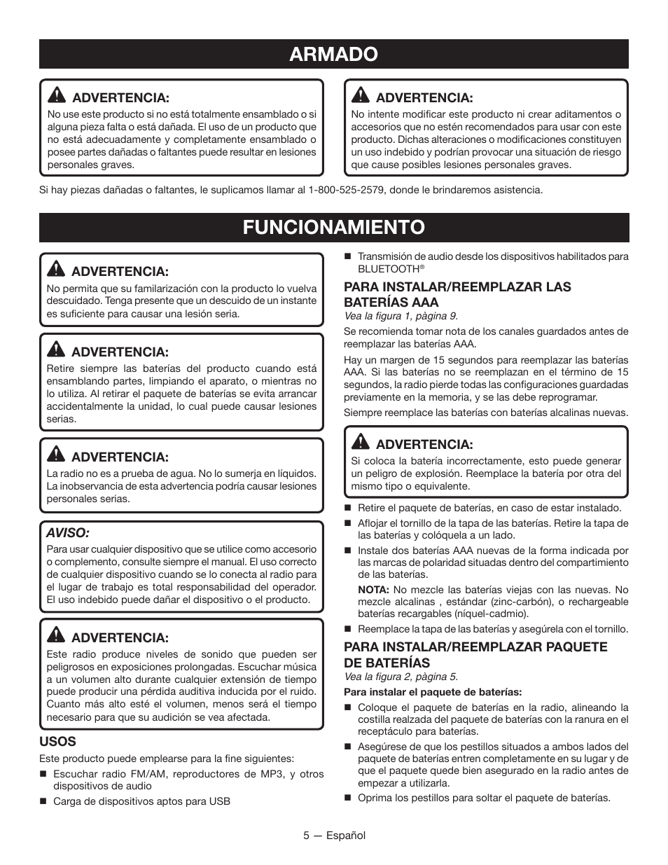 Armado, Funcionamiento | Ryobi P742 User Manual | Page 19 / 28