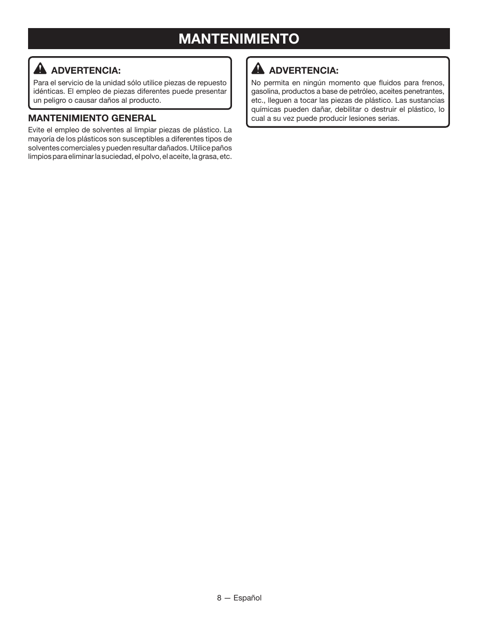 Mantenimiento | Ryobi P742 User Manual | Page 22 / 28