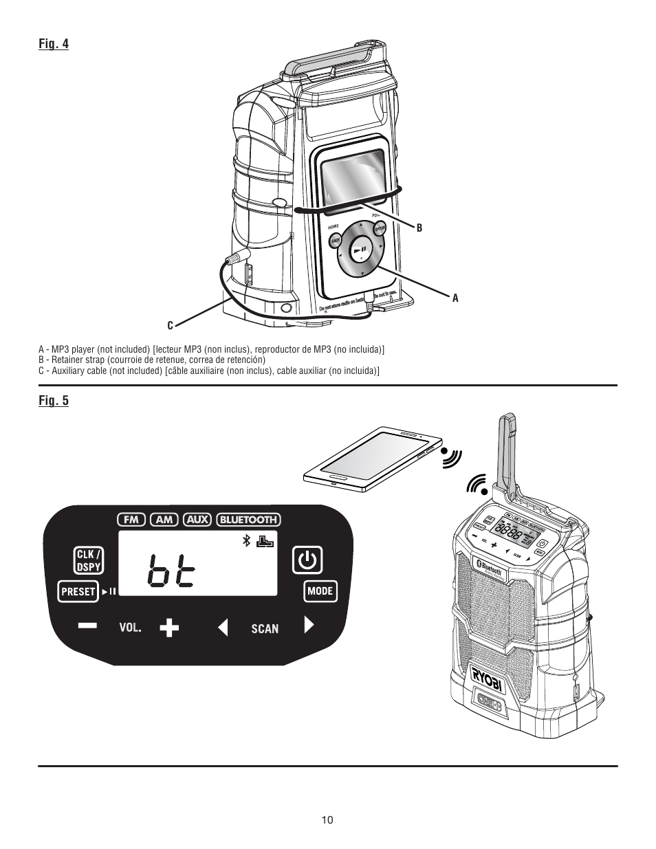 Fig. 4 fig. 5, Bc a | Ryobi P742 User Manual | Page 24 / 28