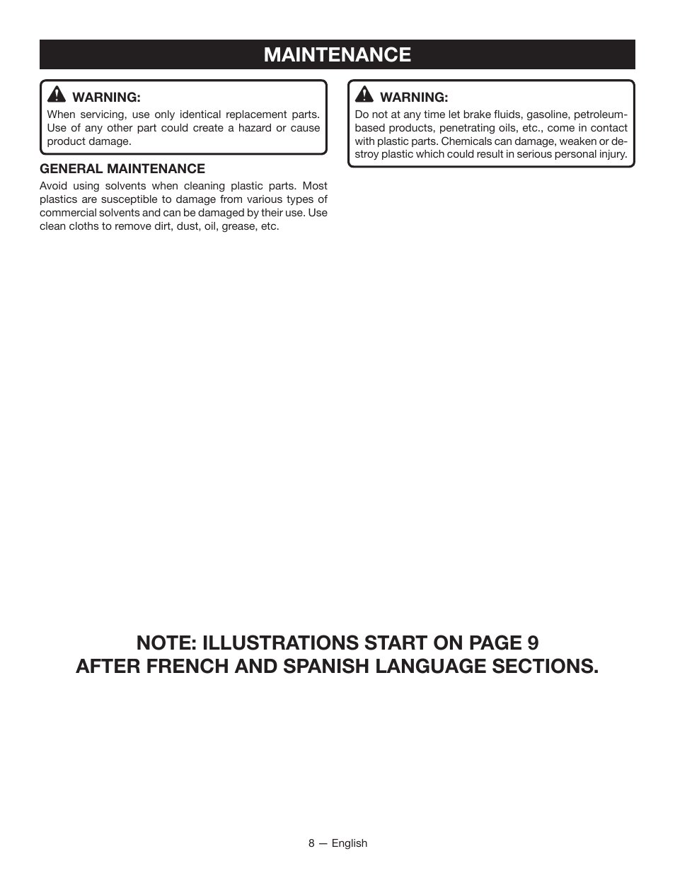 Maintenance | Ryobi P742 User Manual | Page 8 / 28