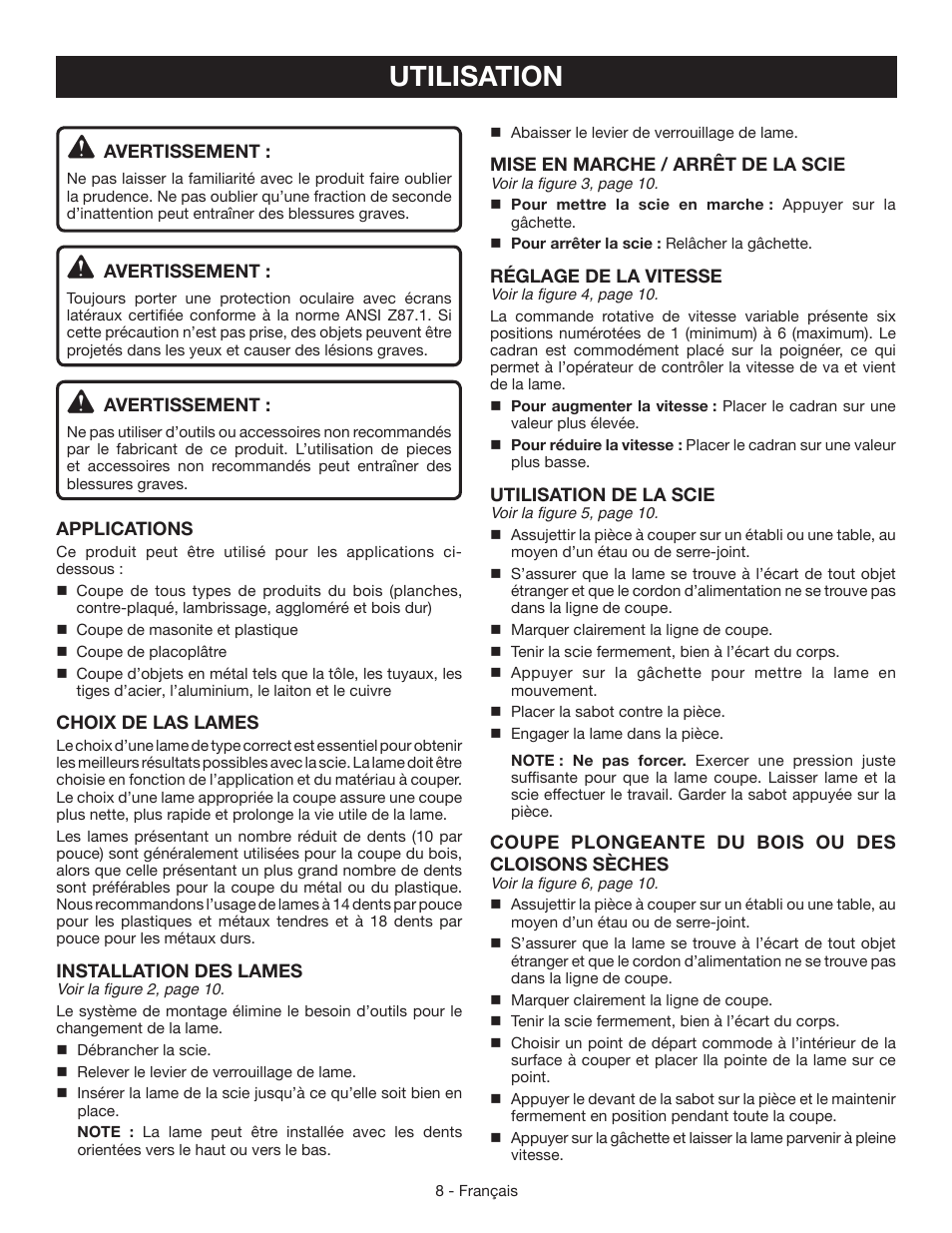 Utilisation | Ryobi RJ165V User Manual | Page 16 / 28