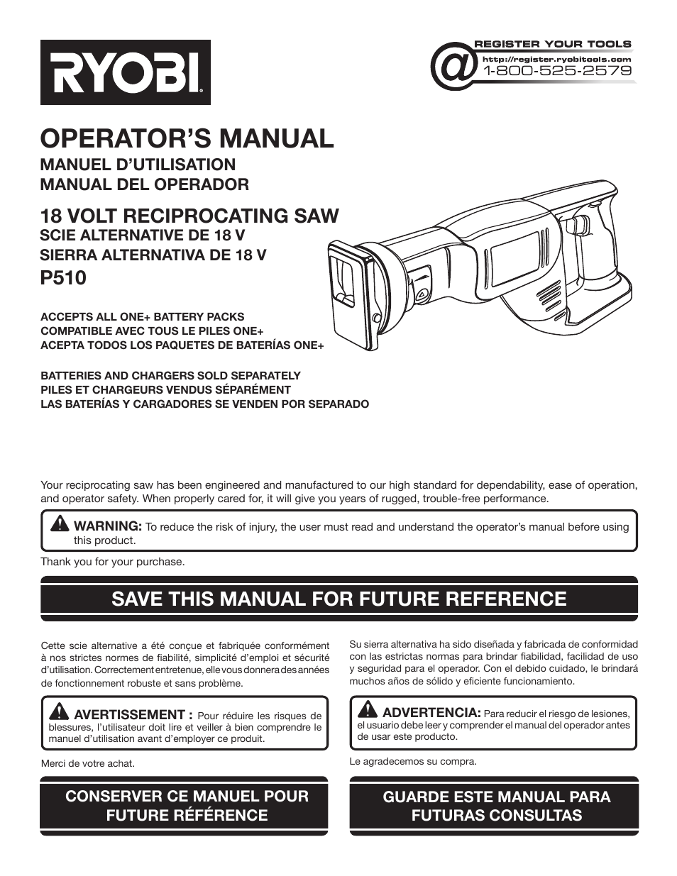 Ryobi P510 User Manual | 24 pages