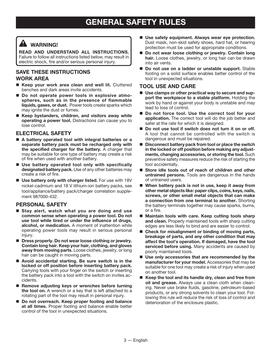 General safety rules | Ryobi P510 User Manual | Page 3 / 24