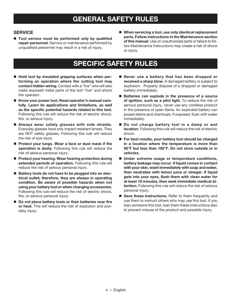 General safety rules specific safety rules | Ryobi P510 User Manual | Page 4 / 24