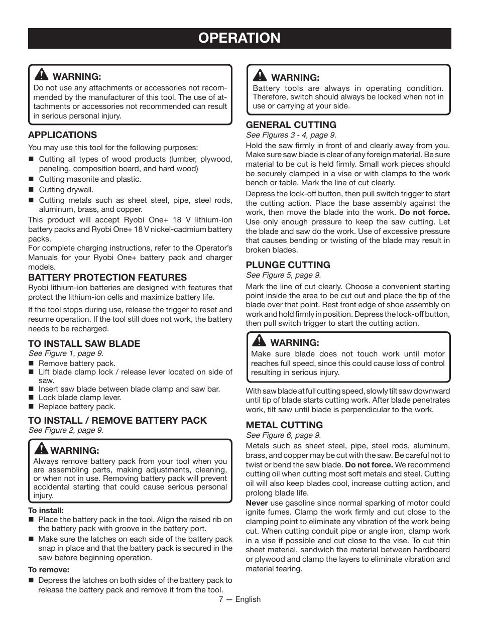 Operation | Ryobi P510 User Manual | Page 7 / 24