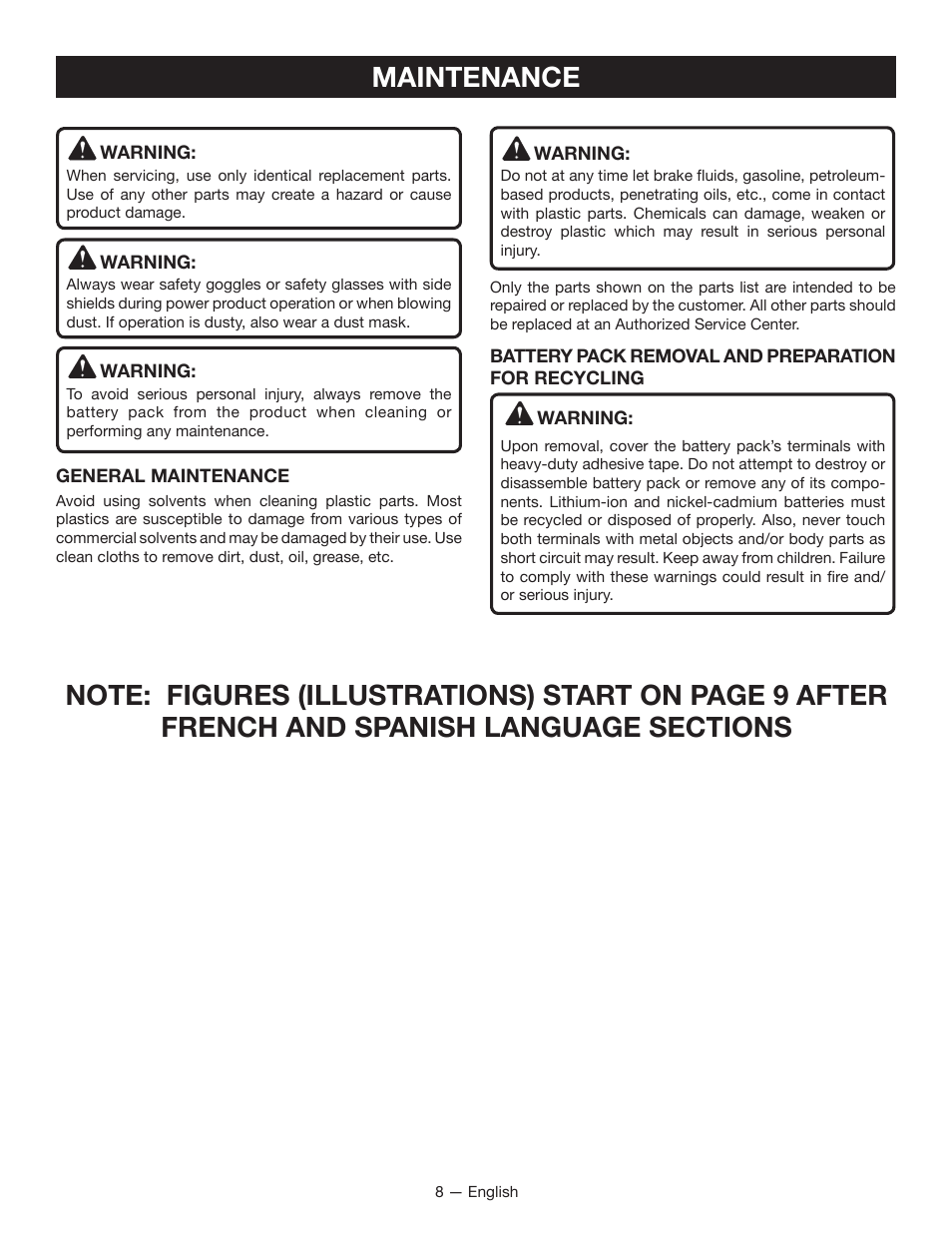 Maintenance | Ryobi P510 User Manual | Page 8 / 24