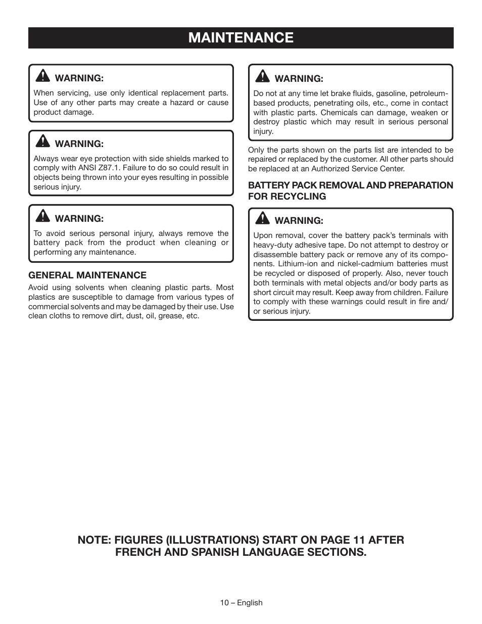 Maintenance | Ryobi P513 User Manual | Page 10 / 32