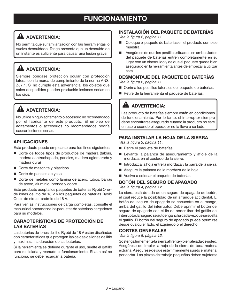 Funcionamiento | Ryobi P513 User Manual | Page 26 / 32