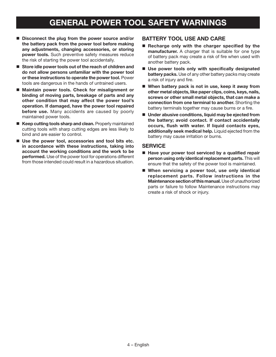 General power tool safety warnings | Ryobi P513 User Manual | Page 4 / 32