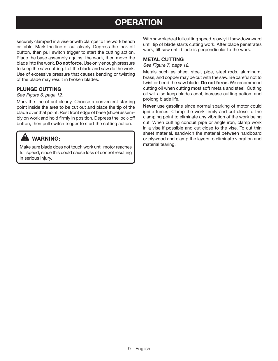 Operation | Ryobi P513 User Manual | Page 9 / 32