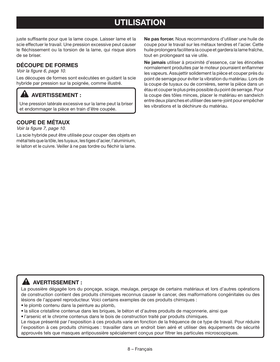 Utilisation | Ryobi CR120L User Manual | Page 16 / 28