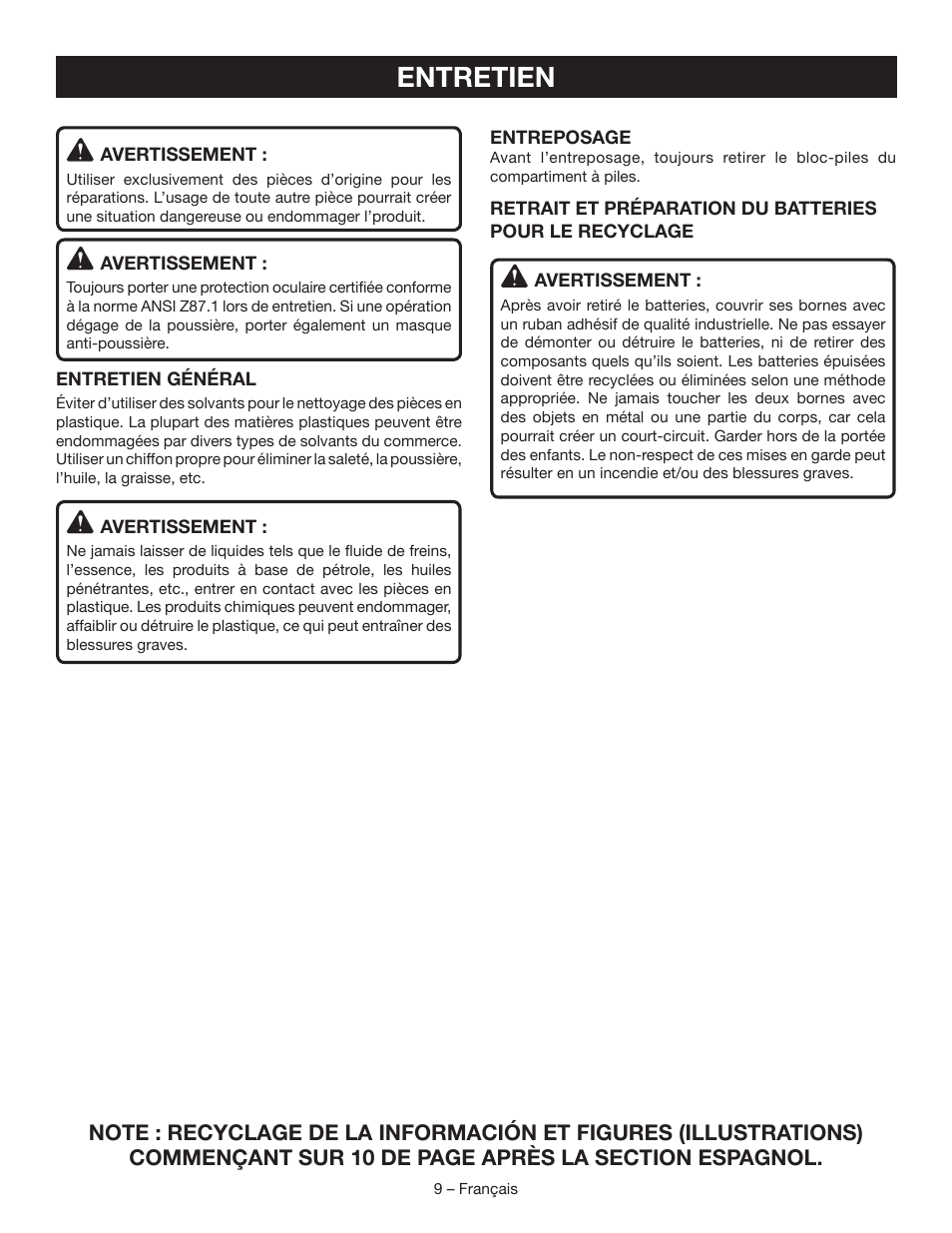 Entretien | Ryobi CR120L User Manual | Page 17 / 28