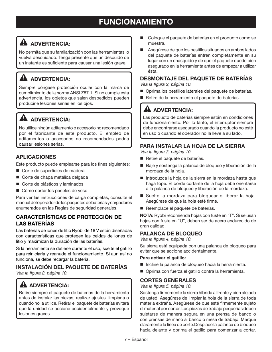 Funcionamiento | Ryobi CR120L User Manual | Page 23 / 28