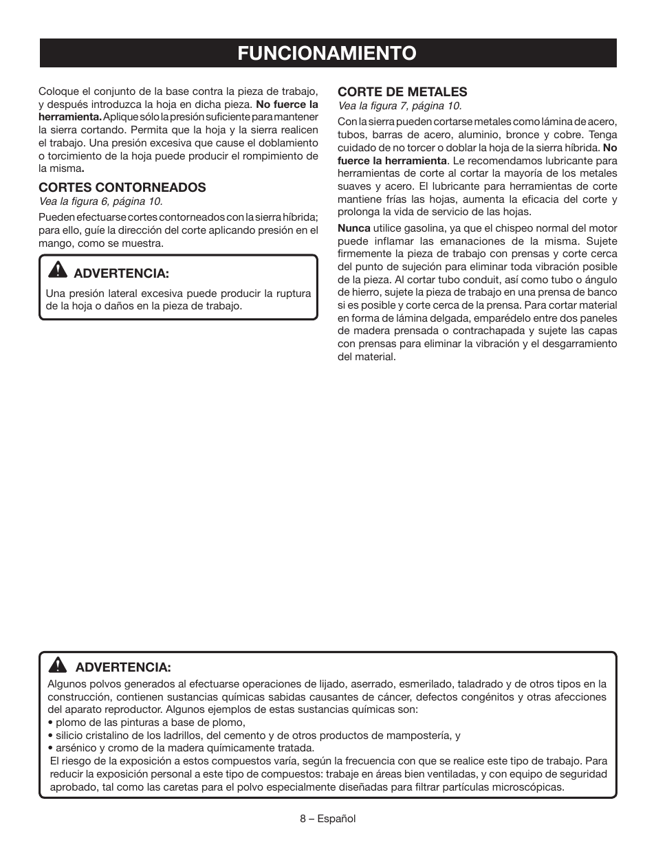 Funcionamiento | Ryobi CR120L User Manual | Page 24 / 28