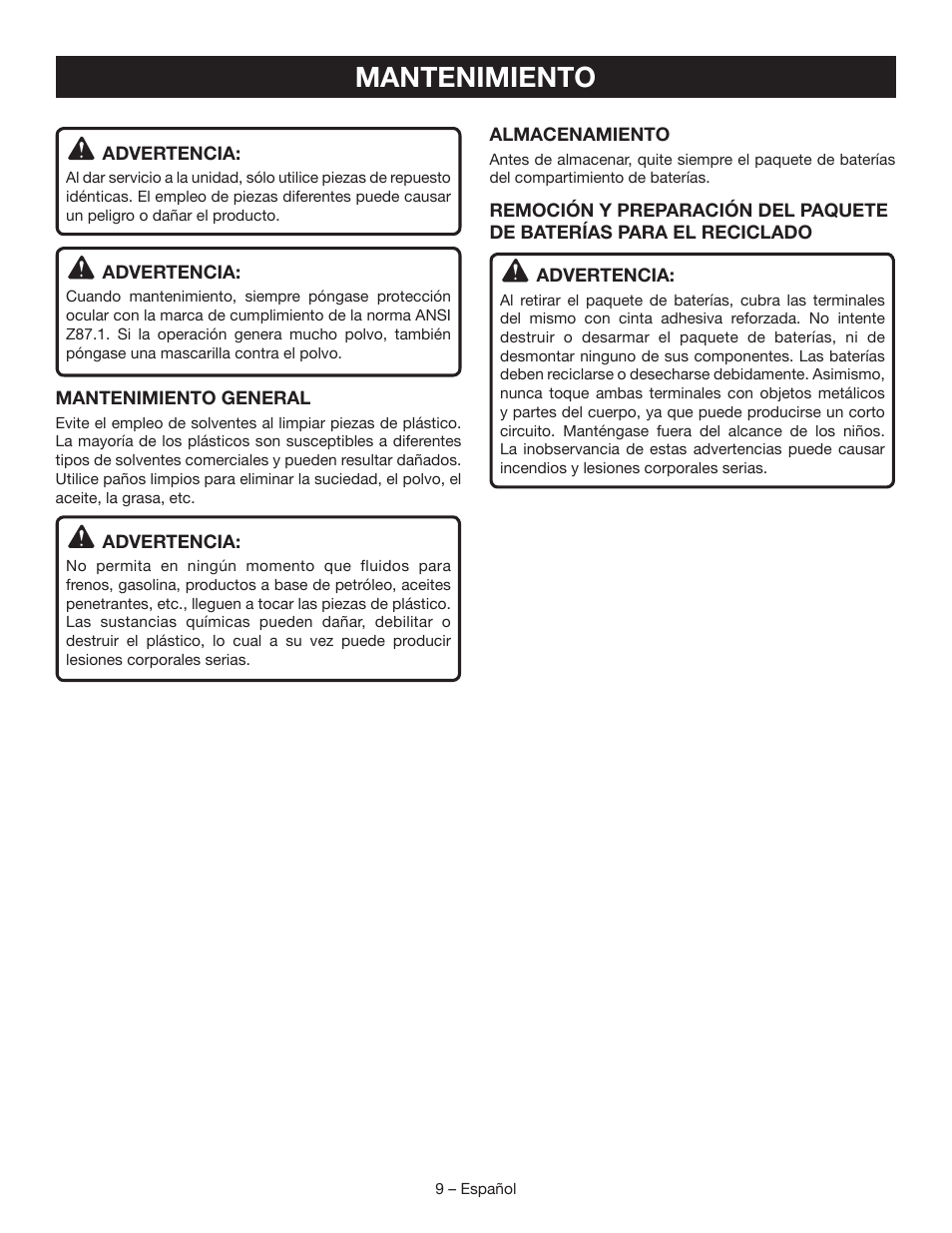 Mantenimiento | Ryobi CR120L User Manual | Page 25 / 28