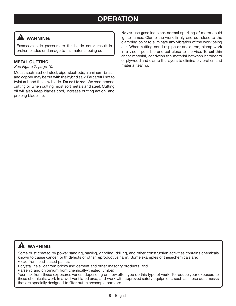 Operation | Ryobi CR120L User Manual | Page 8 / 28