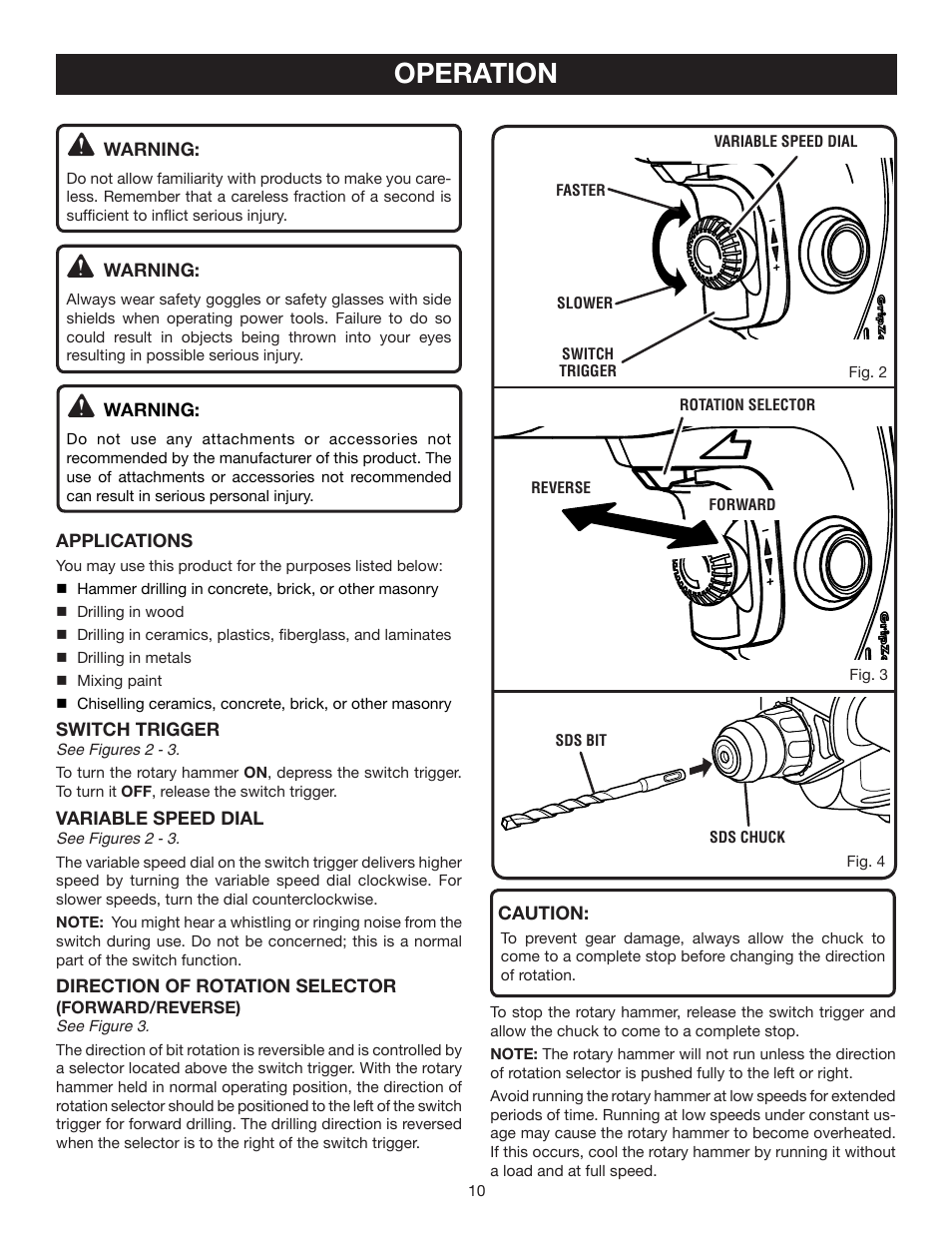 Operation | Ryobi SDS60 User Manual | Page 10 / 16