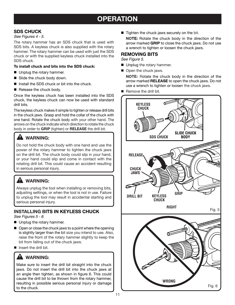 Operation | Ryobi SDS60 User Manual | Page 11 / 16