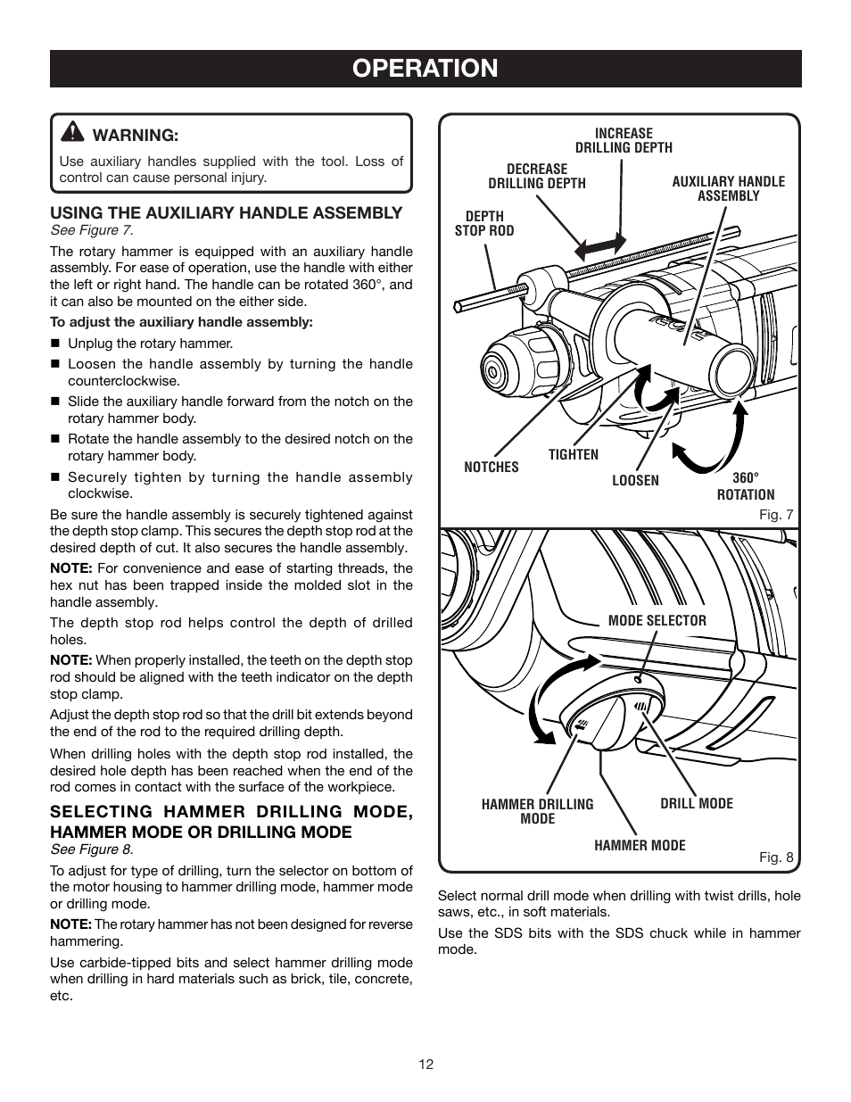 Operation | Ryobi SDS60 User Manual | Page 12 / 16