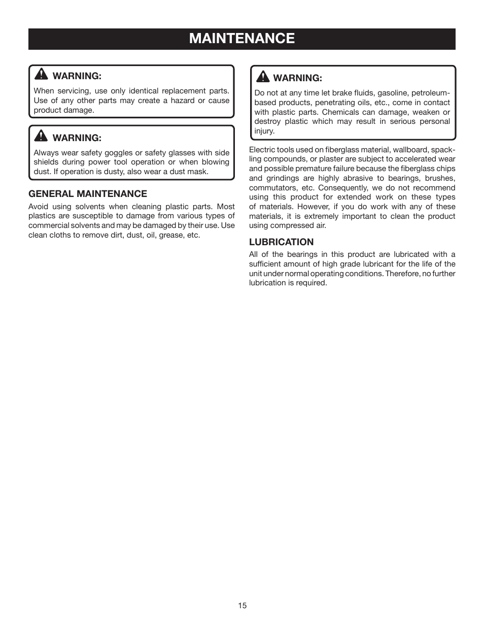Maintenance | Ryobi SDS60 User Manual | Page 15 / 16