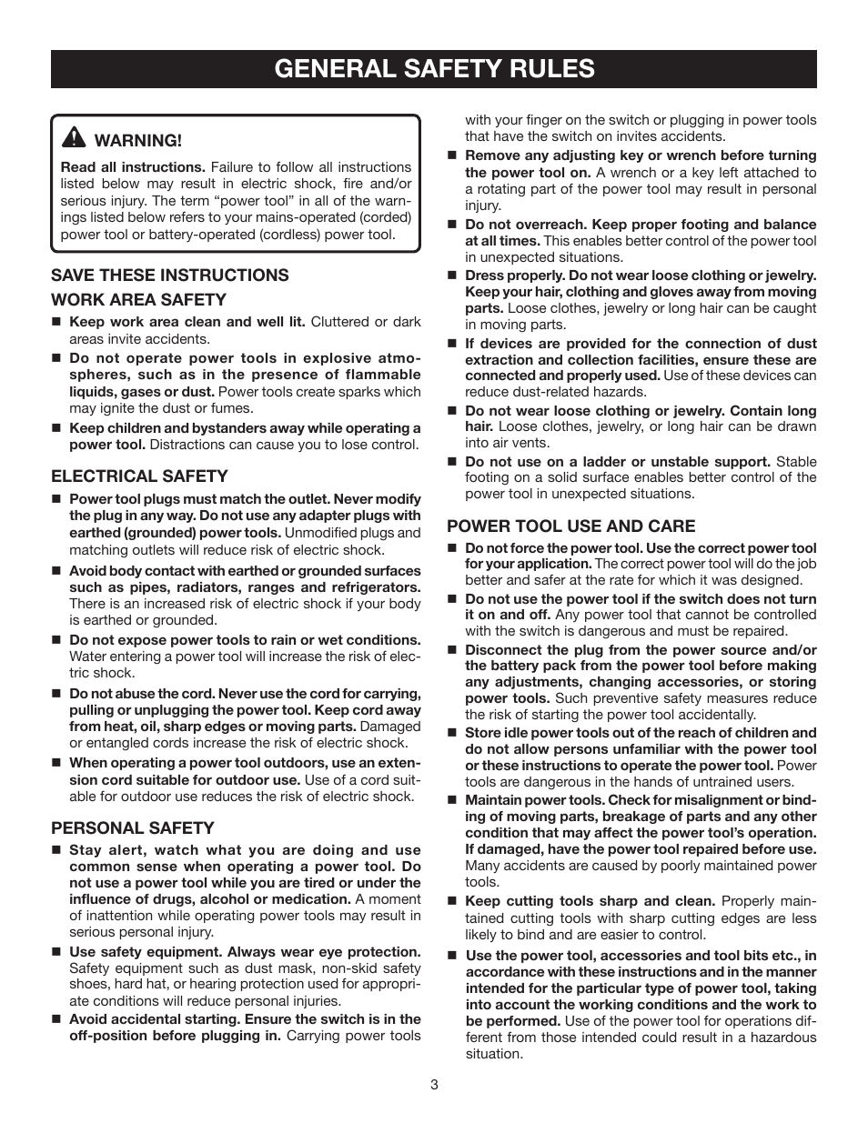 General safety rules | Ryobi SDS60 User Manual | Page 3 / 16