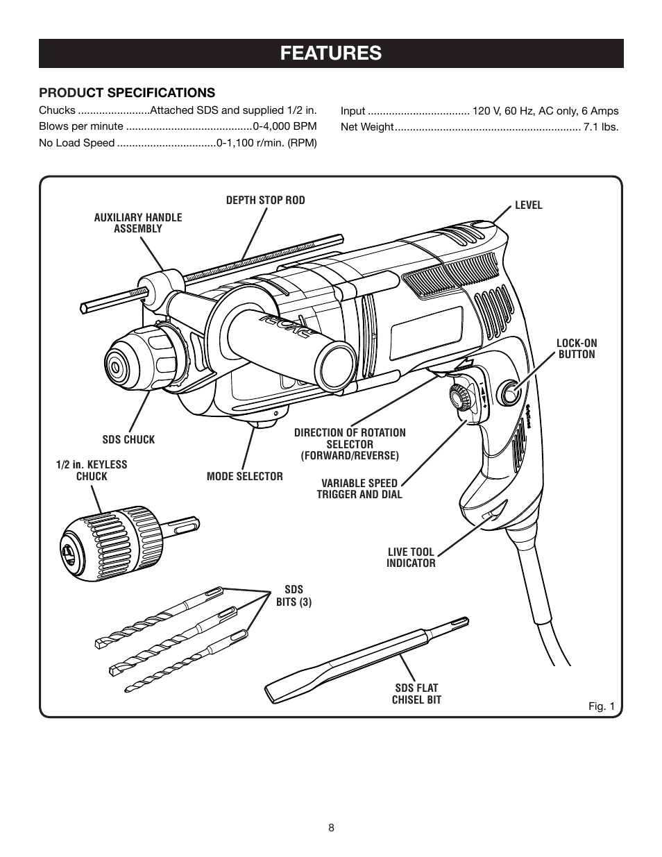 Features | Ryobi SDS60 User Manual | Page 8 / 16