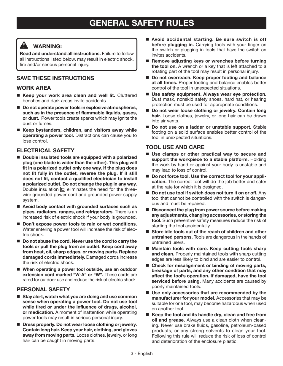 General safety rules | Ryobi HT232 User Manual | Page 3 / 36