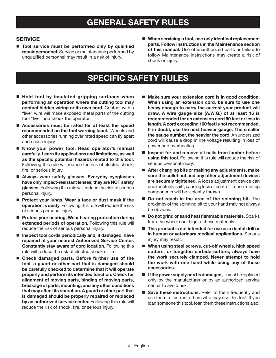 General safety rules specific safety rules | Ryobi HT232 User Manual | Page 4 / 36