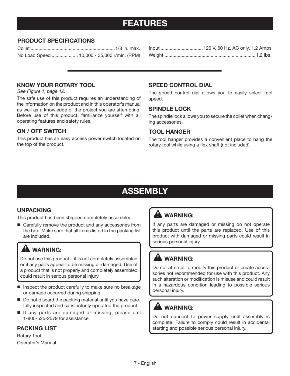 Features, Assembly | Ryobi HT232 User Manual | Page 7 / 36