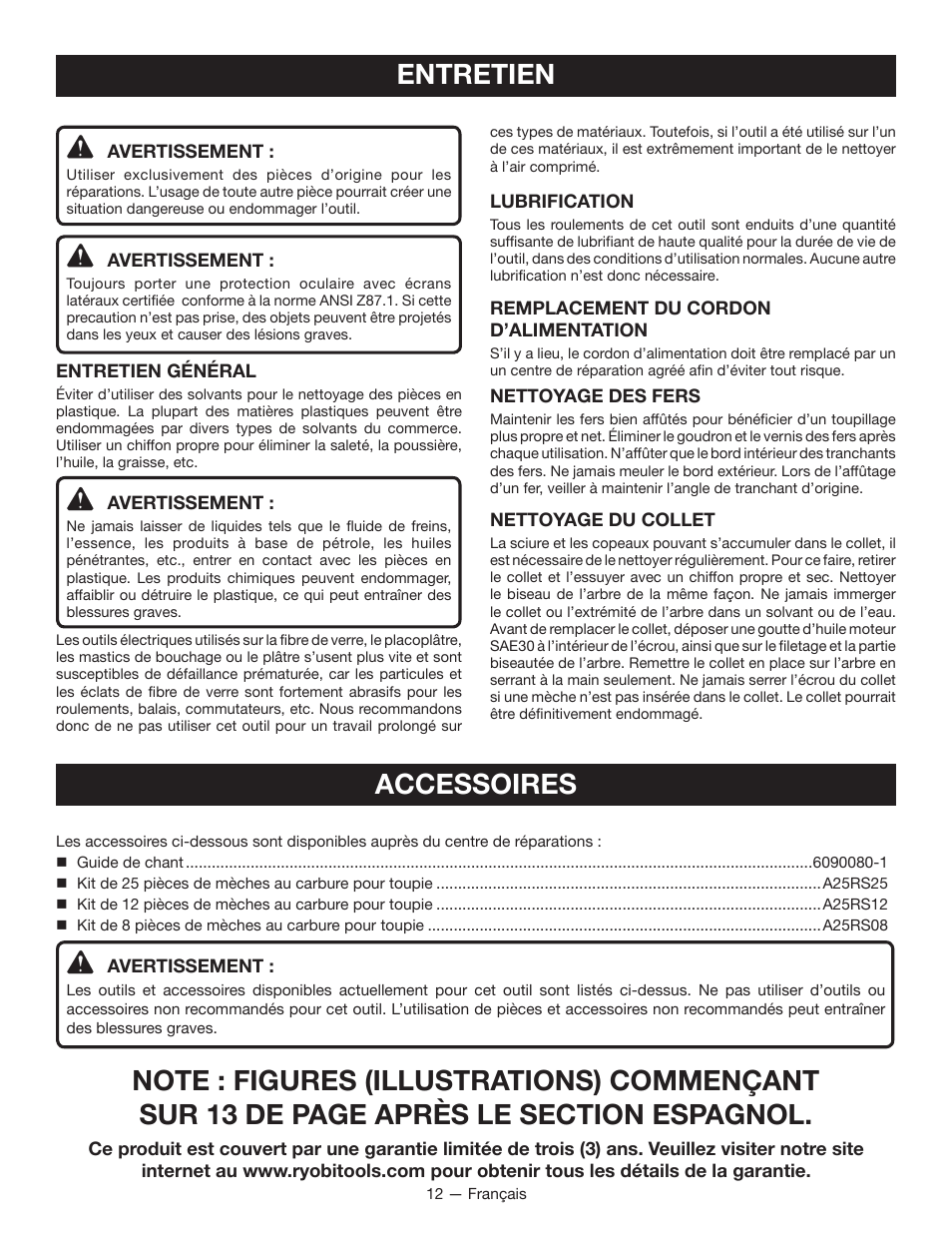 Entretien | Ryobi r163 User Manual | Page 23 / 40