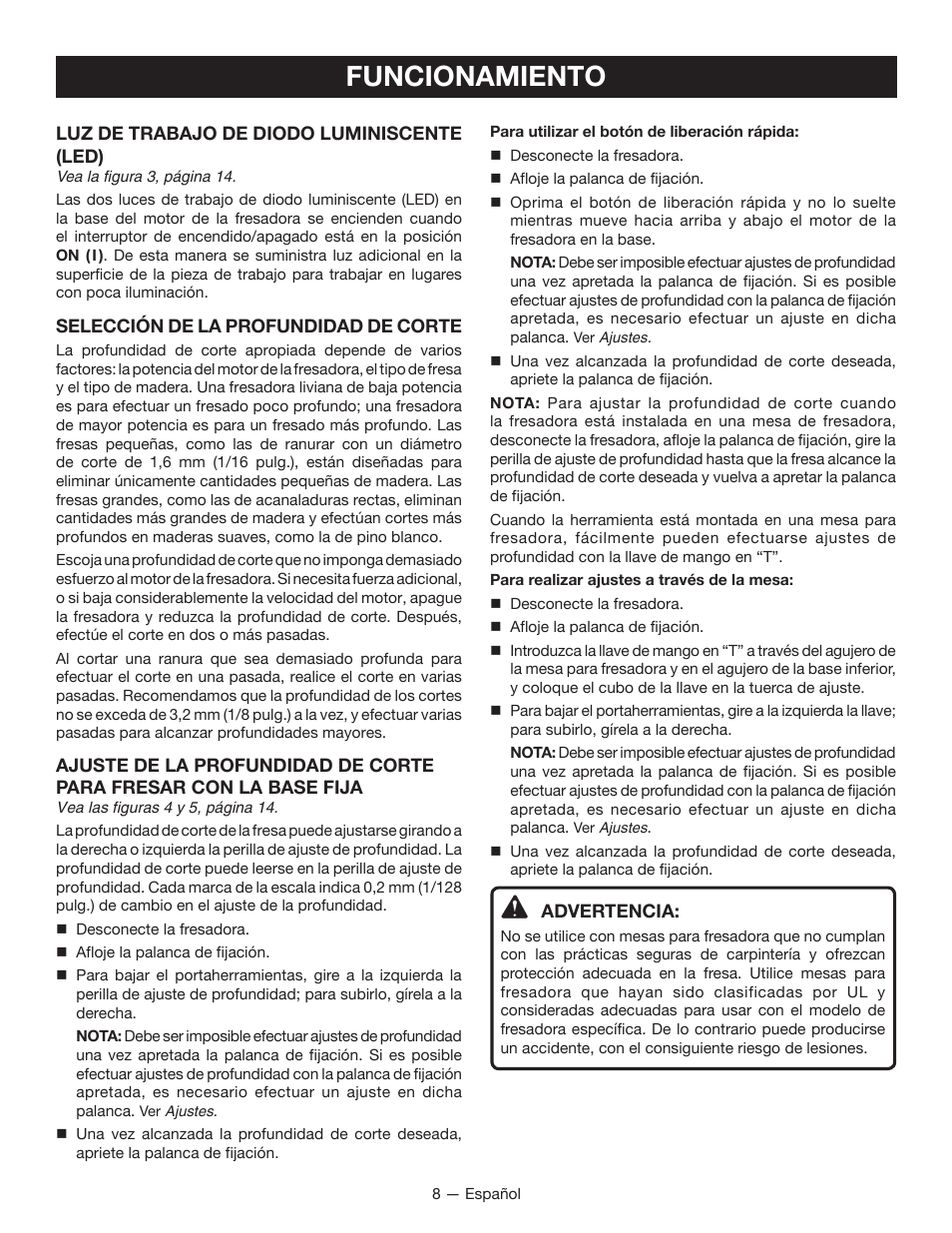 Funcionamiento | Ryobi r163 User Manual | Page 30 / 40
