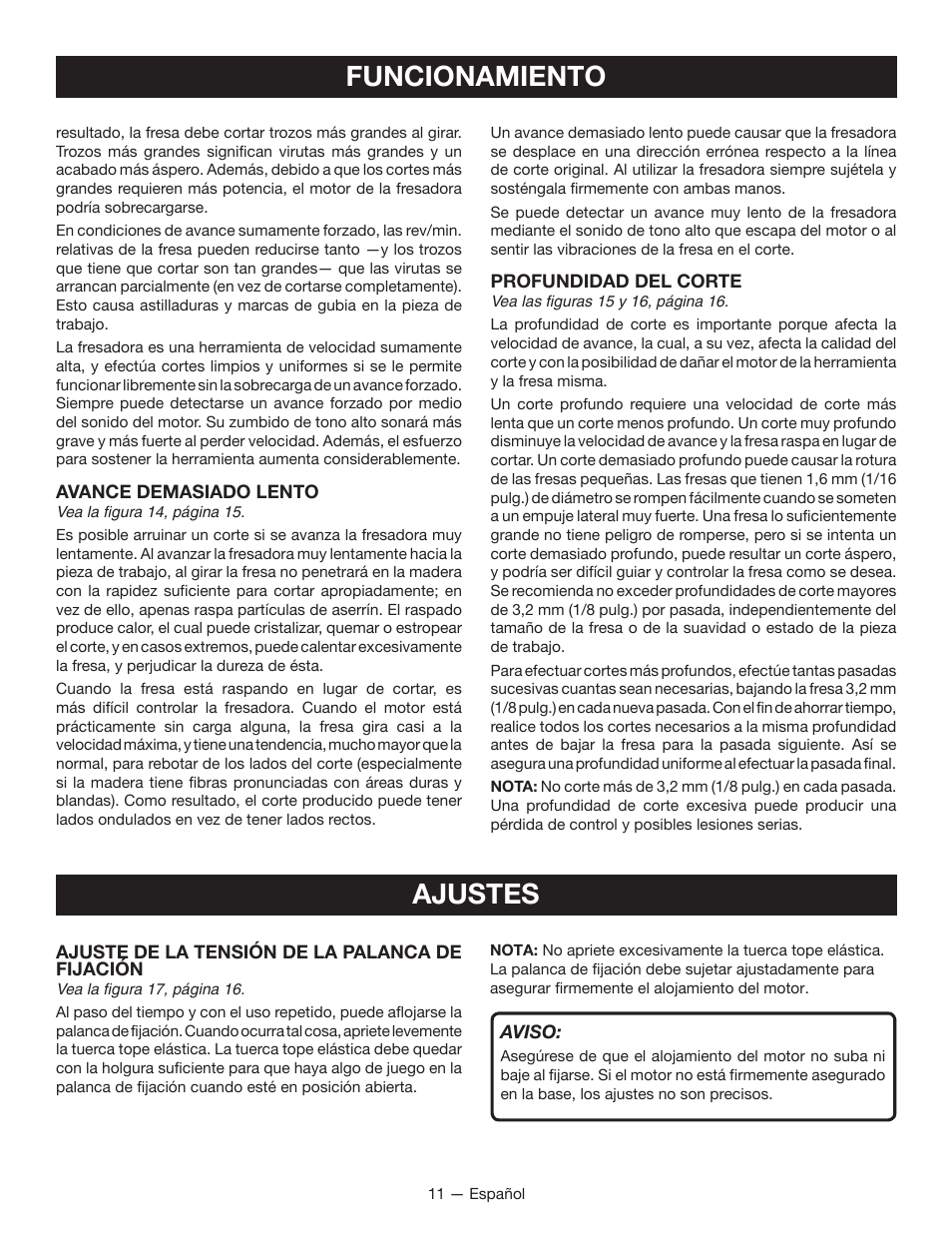 Funcionamiento, Ajustes | Ryobi r163 User Manual | Page 33 / 40