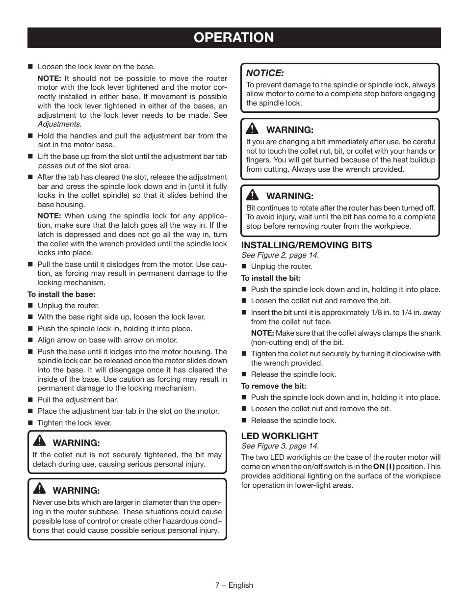 Operation | Ryobi r163 User Manual | Page 7 / 40
