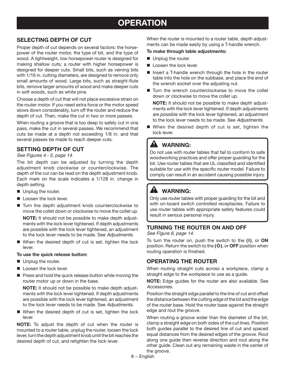 Operation | Ryobi r163 User Manual | Page 8 / 40