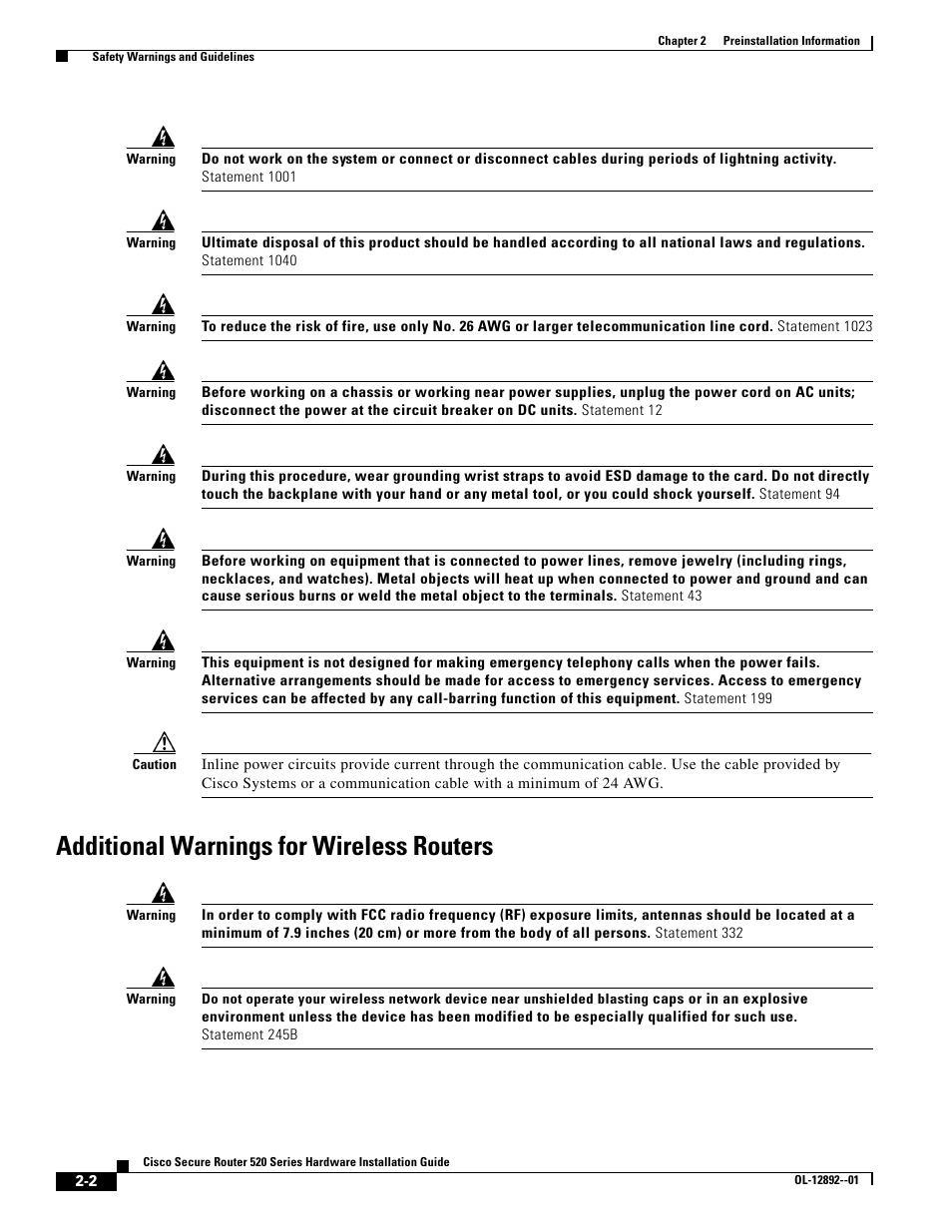 Additional warnings for wireless routers | Cisco 520 User Manual | Page 26 / 64