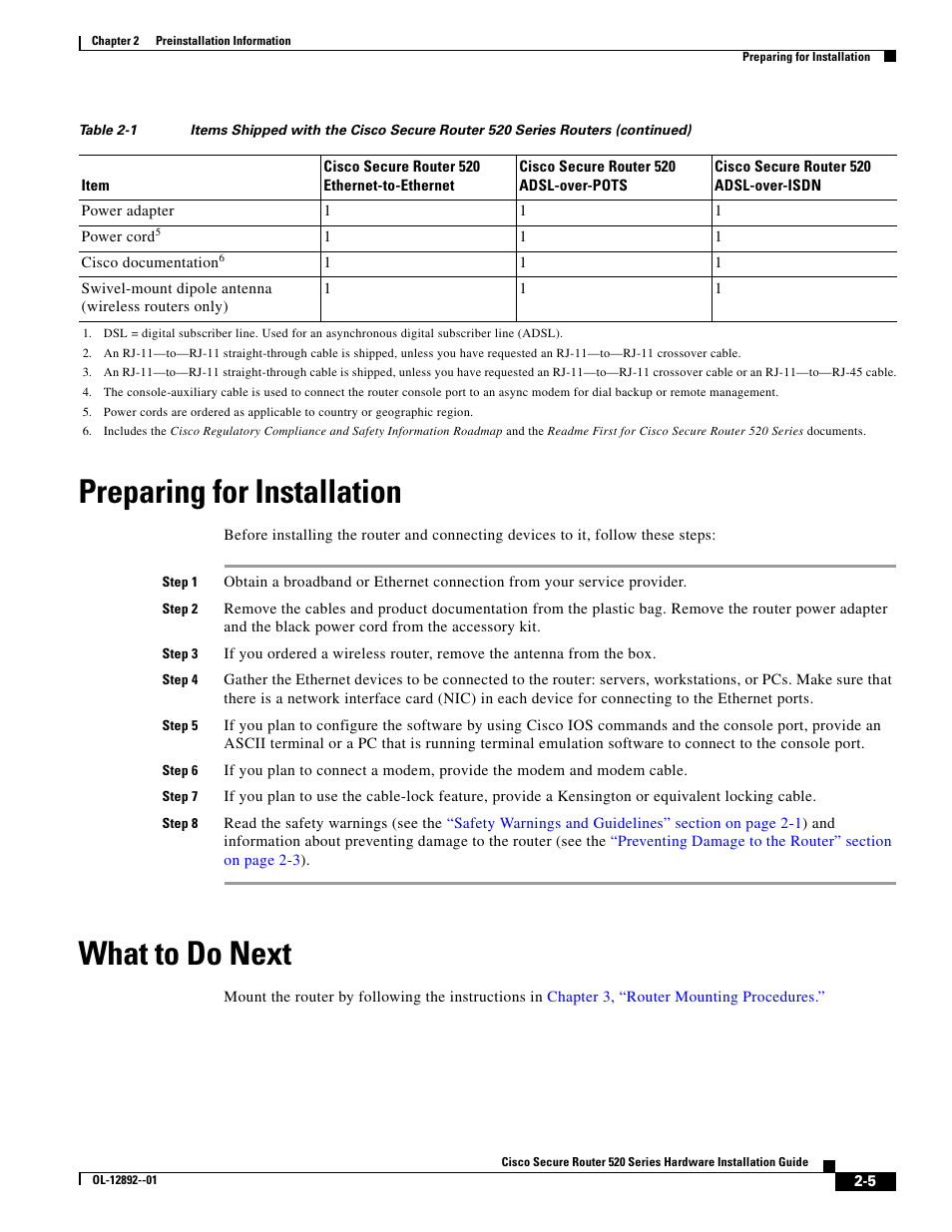Preparing for installation, What to do next | Cisco 520 User Manual | Page 29 / 64