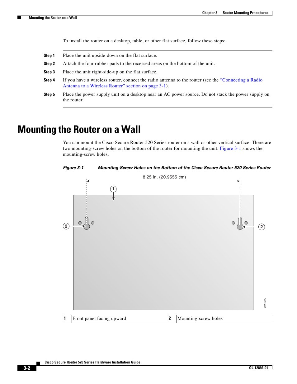 Mounting the router on a wall | Cisco 520 User Manual | Page 32 / 64