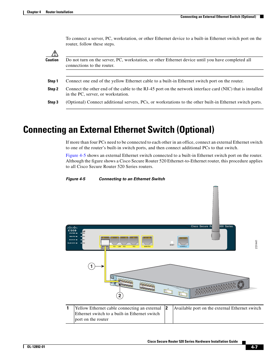 Figure 4-5 connecting to an ethernet switch, Connecting an external ethernet switch (optional) | Cisco 520 User Manual | Page 43 / 64