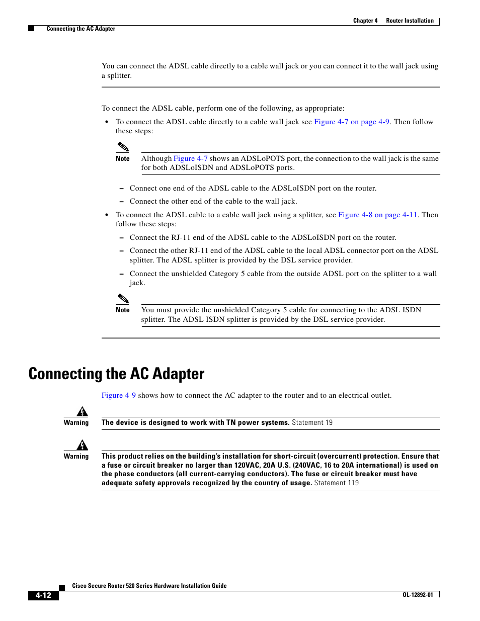 Connecting the ac adapter | Cisco 520 User Manual | Page 48 / 64