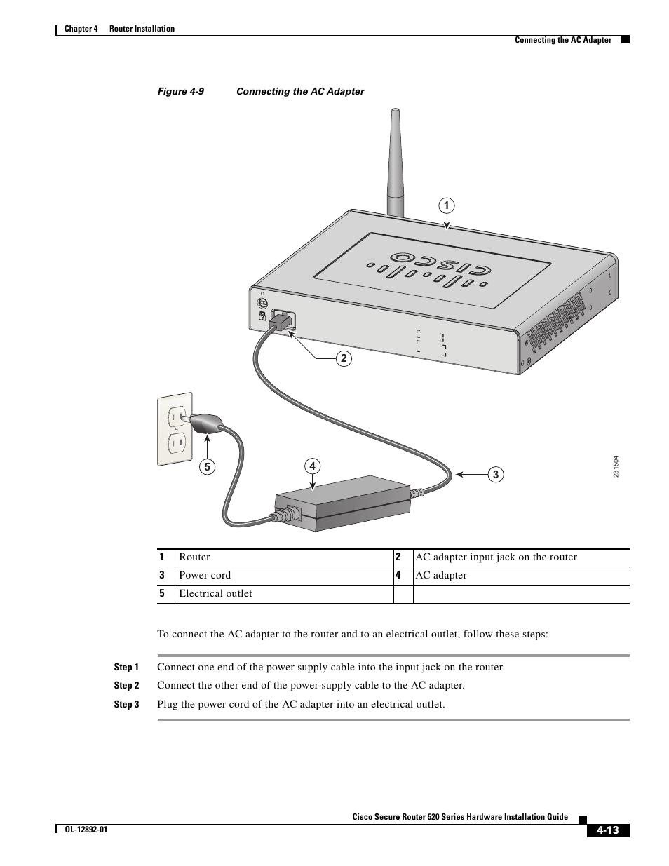 Figure 4-9 connecting the ac adapter, Figure 4-9 | Cisco 520 User Manual | Page 49 / 64