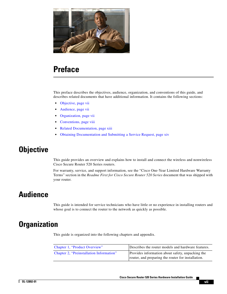 Preface, Objective, Audience | Organization | Cisco 520 User Manual | Page 7 / 64