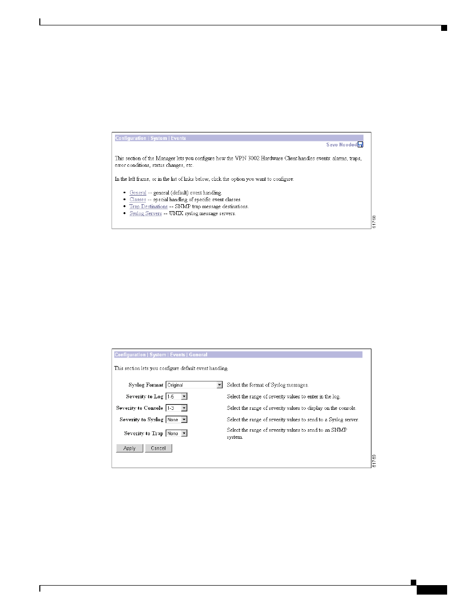 Configuration | system | events, Configuration | system | events | general | Cisco VPN 3002 User Manual | Page 101 / 282